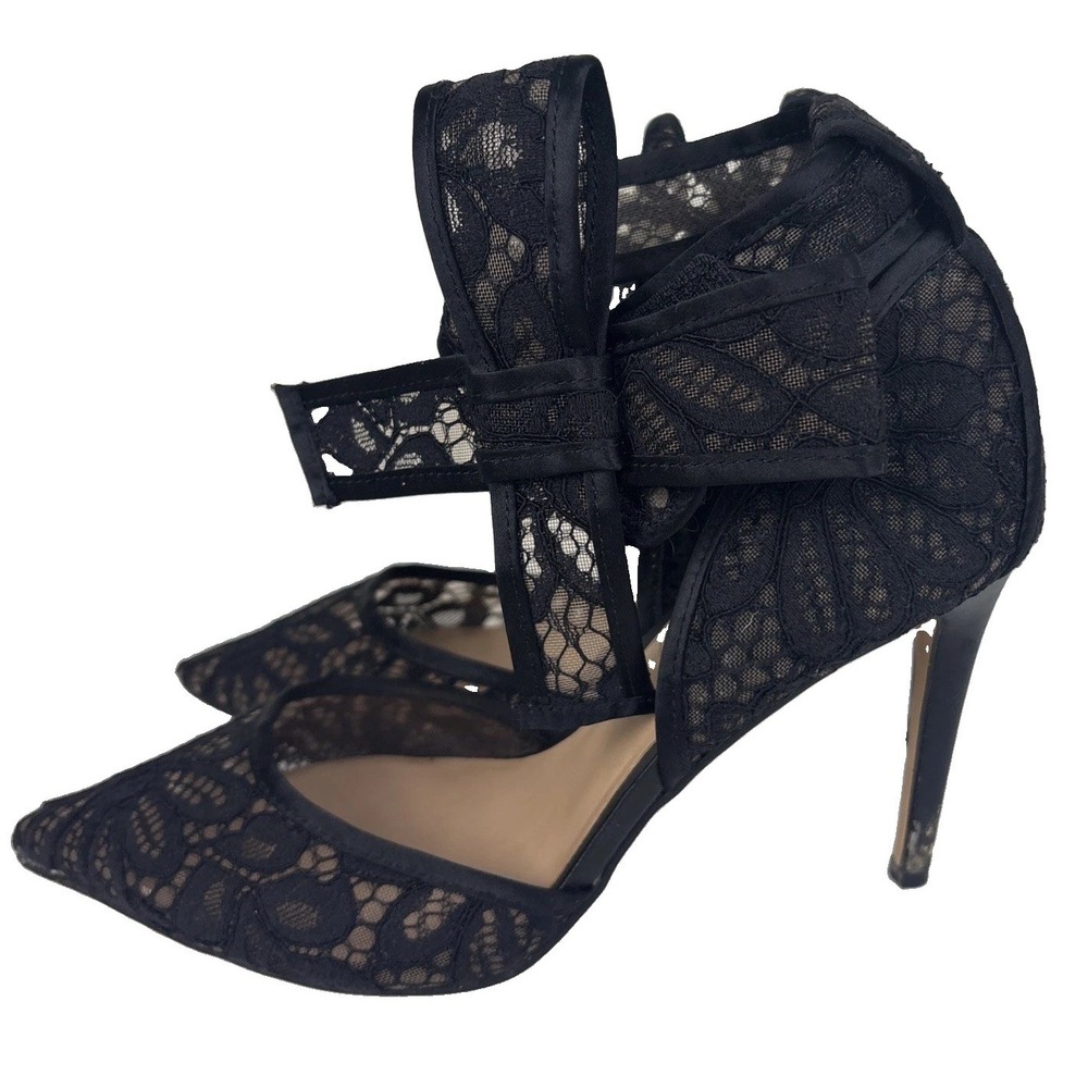 INC International Concepts Lace Oversized Bow Pumps Womens 8 Black Dark Fairy